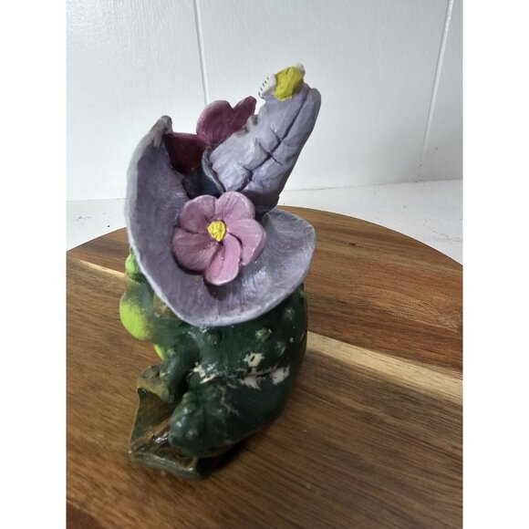 Vintage 90s Pete Apsit Frog Toad Figurine Large Eyes Spring Hat Bee See Pics - Picture 3 of 10